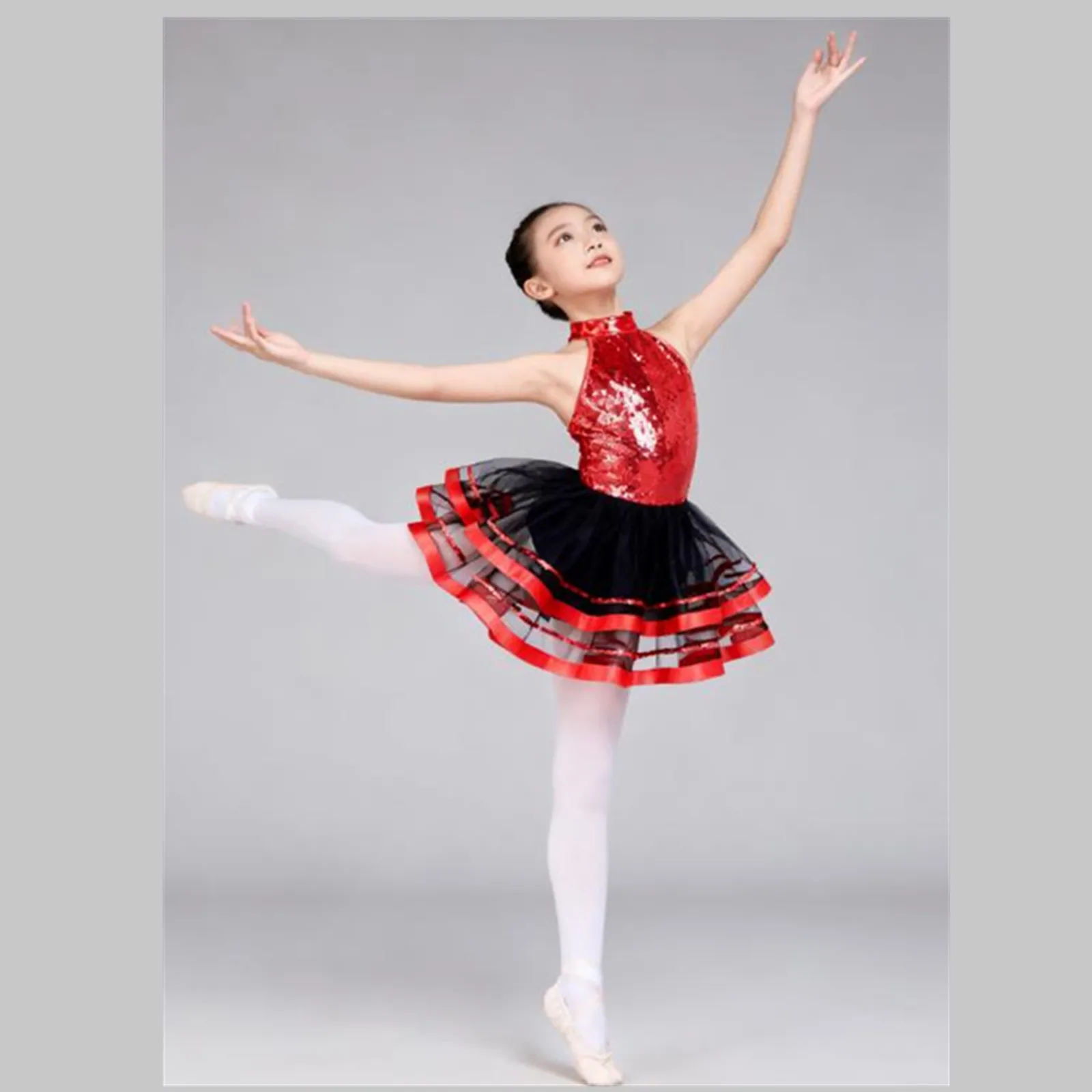 Bambini Ragazze Paillettes scintillanti Ginnastica Body Balletto Tutu Maglia Abito da ballo Principessa Ballerina Costumi di danza latina