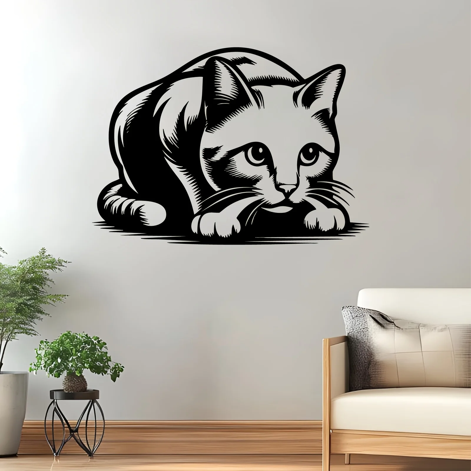 Sitting Kitten Metal Wall Art, Cute Cat Laser Cut Wall Hanging Decor. Century Old Baking Paint Process, Waterproof, Rustproof