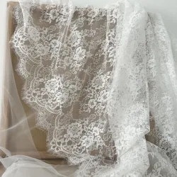 3 METER Top Quality Ivory Bridal Chantilly Lace Fabric, Eyelash Veil Wedding Gown Bodice Fabric, Soft Overlay