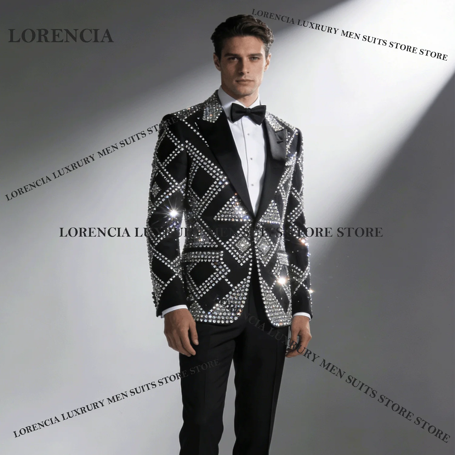 Customized Exquisite Men Diamond Design Suits Glitter Handsome Wedding Tuxedos Slim Ropa hombre 3 Pieces Sets Groom Male Blazers