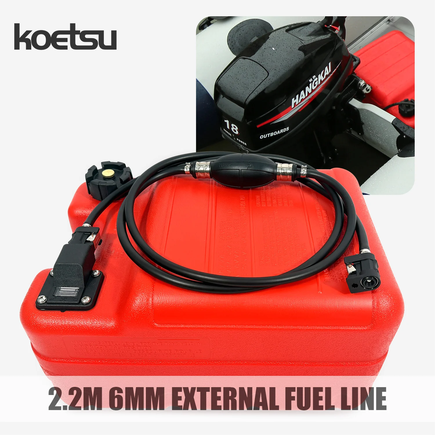 KOETSU 2.2m ID 6mm Outboard Fuel Line, External Fuel Hose with Push Connectors for Marine Outboard Motor Fuel Tank