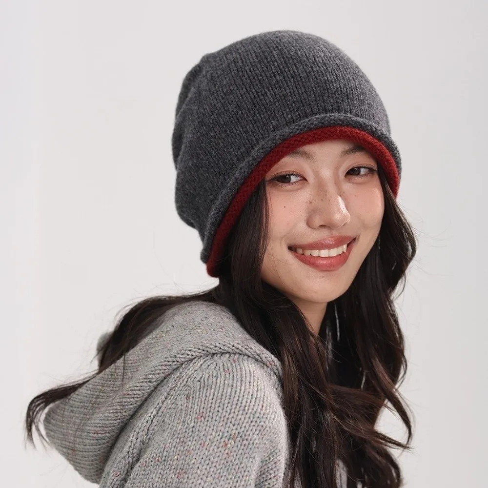 Versatile Elastic Knitted Stacked Hat Streetwear Double-sided Pullover Cap Headgear Hip-hop Brimless Beanie Cap Autumn/Winter