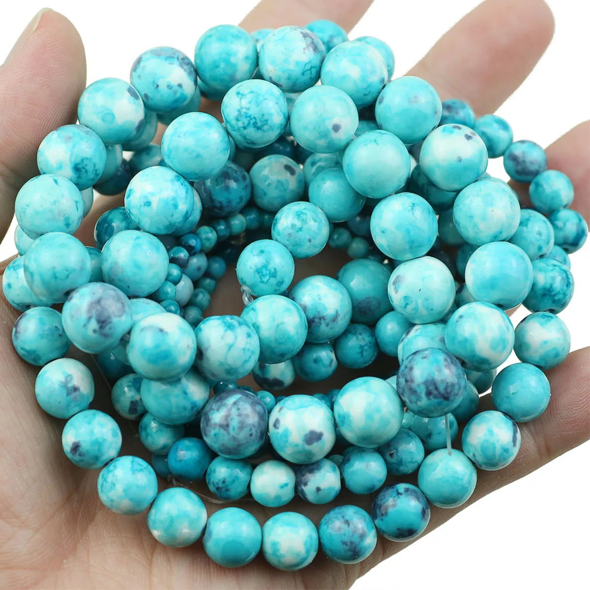 Hole Blue Synthetic Raindrop Stone Round Loose Beads 4/6/8/10/12mm For Jewelry Making Earrings Pendant Bracelet DIY Accessories