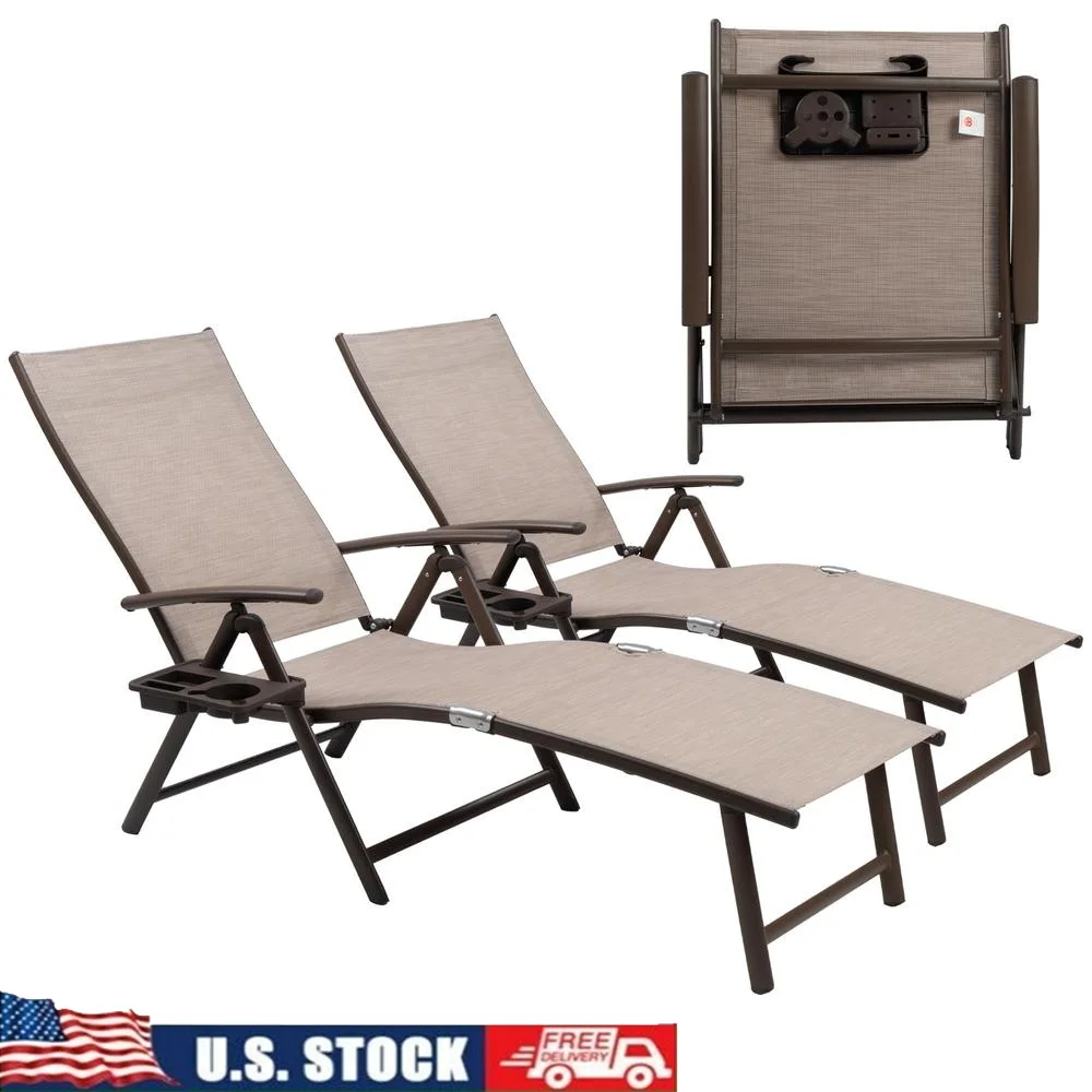 Chaise Lounge reclinable de aluminio con soporte para bebidas, cubierta para piscina, playa, Patio, exterior, ajustable, impermeable, duradero y ligero