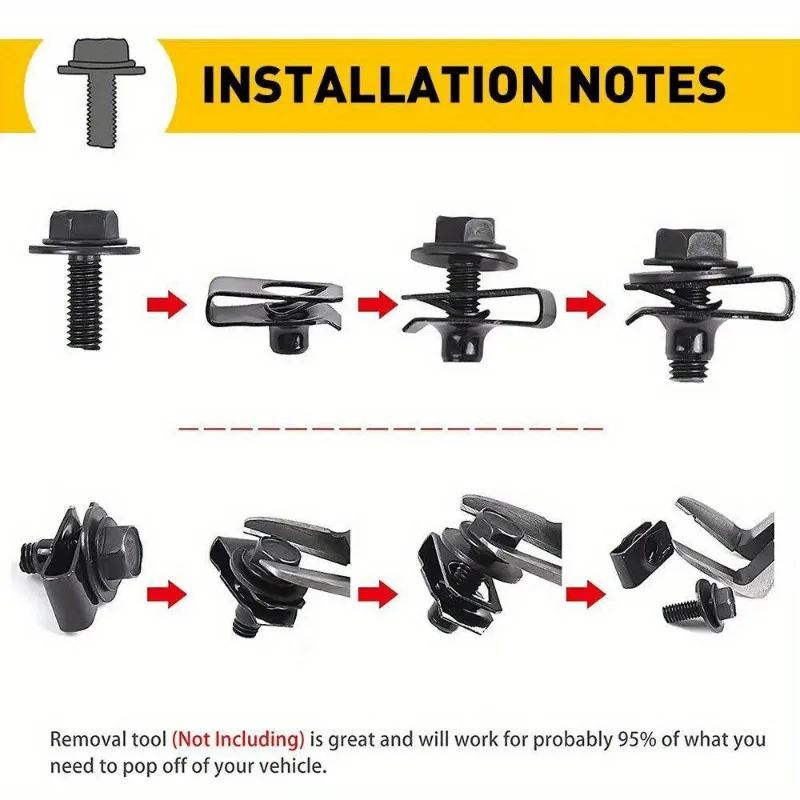 Car Body Bolts & U-nut Clips M6 Engine Cover Undertray Splash Shield Guard Bumper Fender Liner Retainer Fastener Rivet Screws