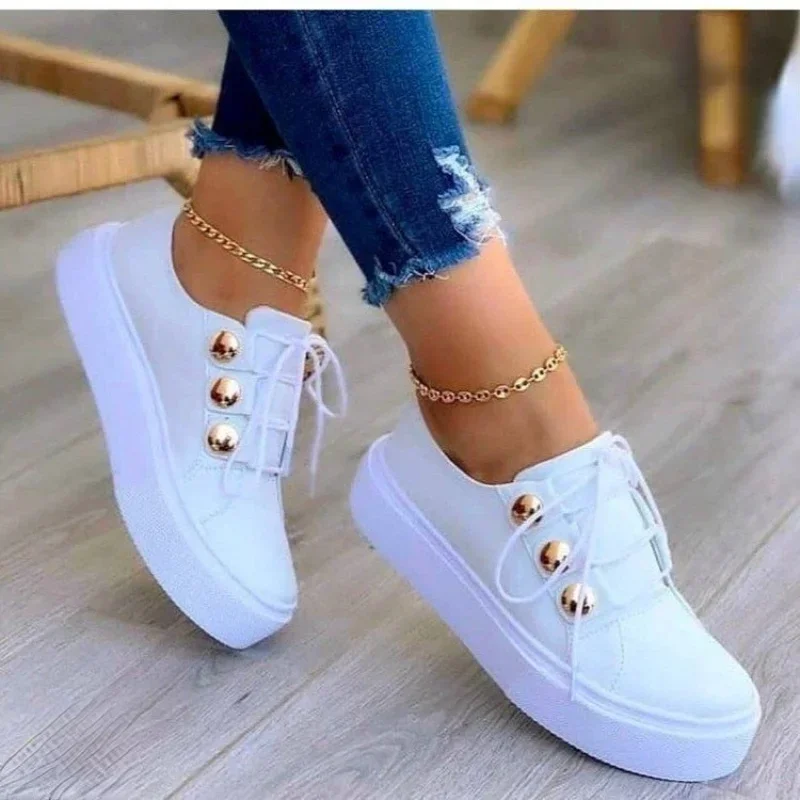 Zapatos planos informales de alta calidad para mujer, zapatillas cómodas con plataforma para deportes al aire libre, talla grande, cabeza redonda,