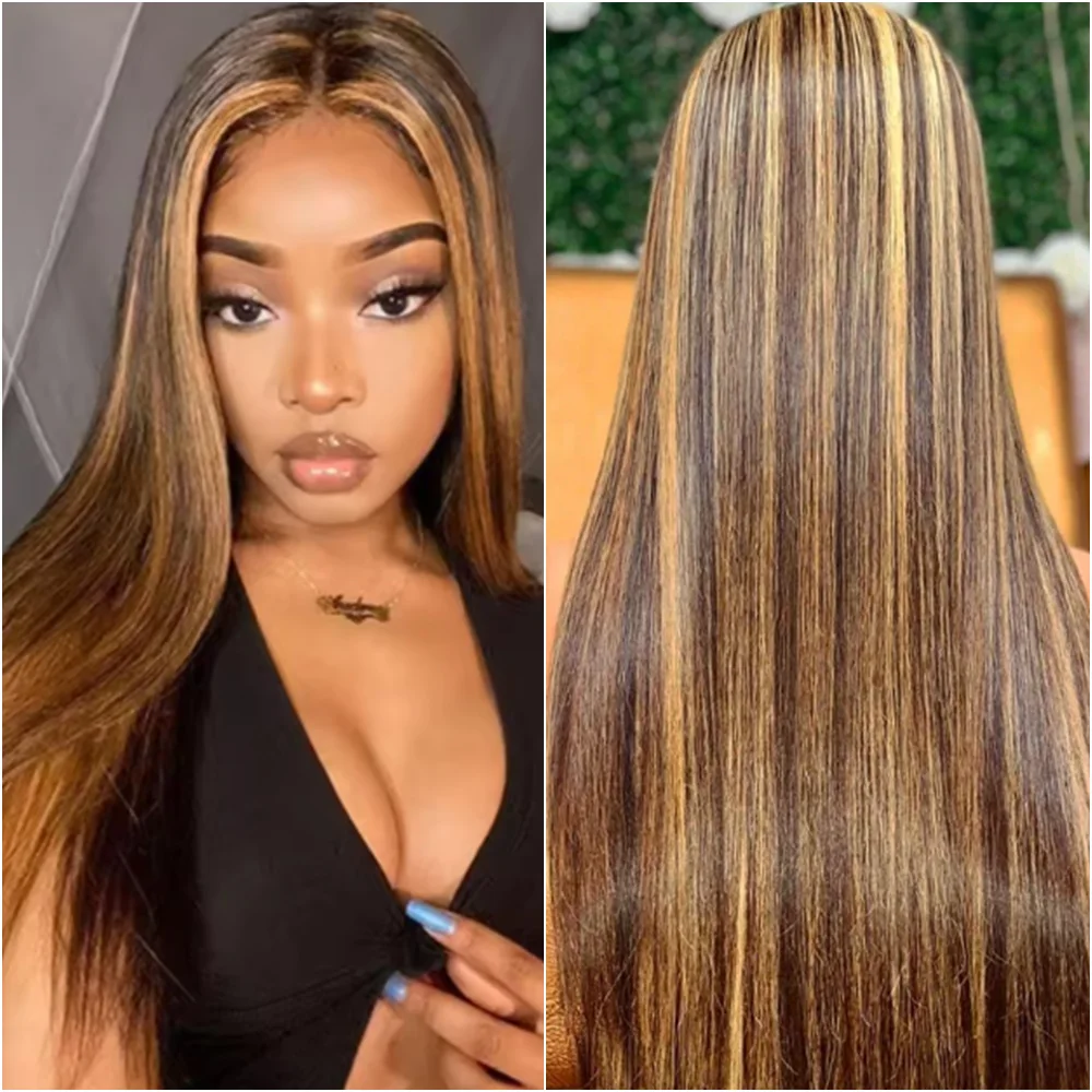 

40 дюймов, 13x4, 13x6, HD, прозрачный кружевной фронтальный парик из натуральных волос, P4/27, с мелированием, прямой, медово-блонд, кружевные парики с фронтальной частью, предварительно выщипанные