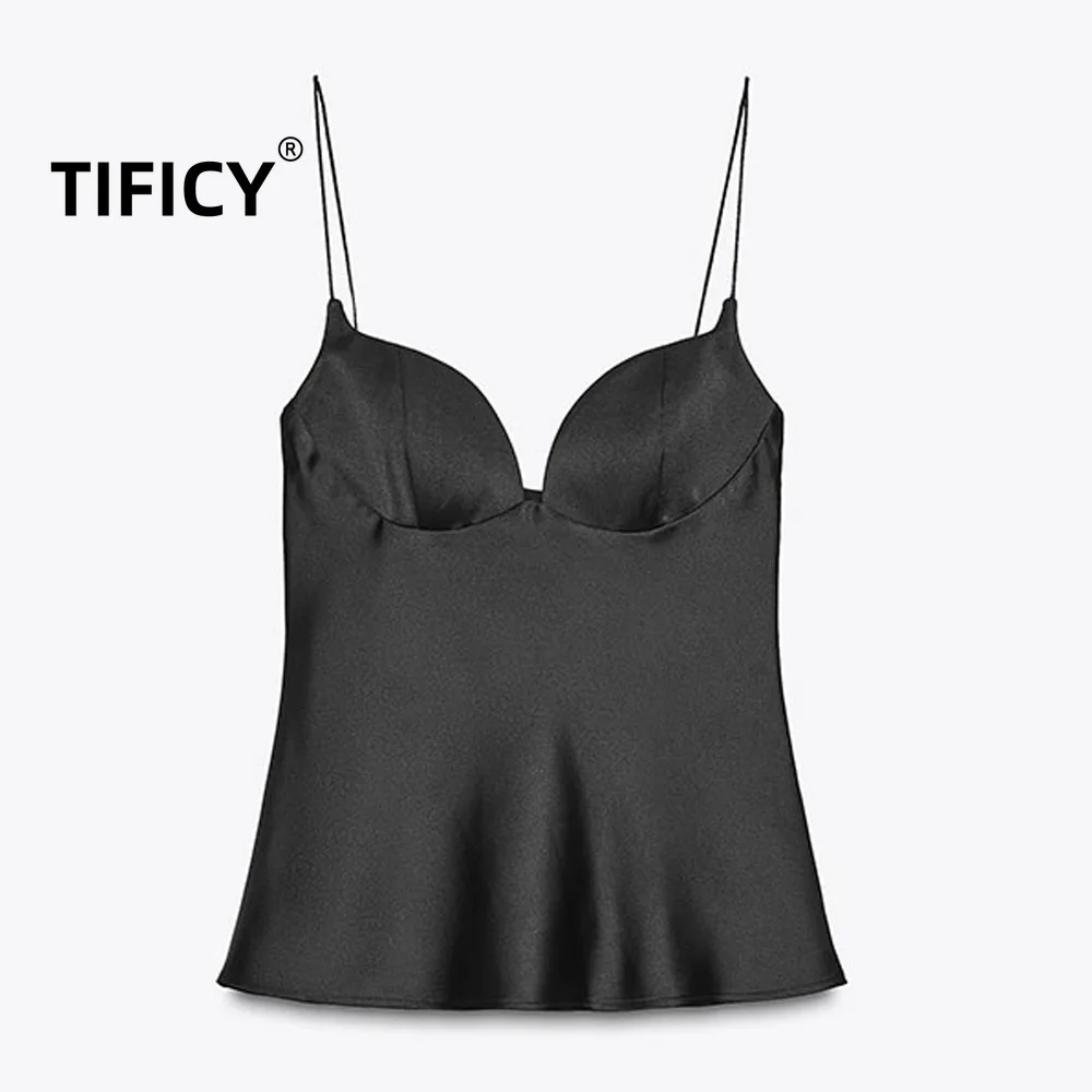TIFICY High Street Dark Black Tanks Camis Tops Summer New Women's Heart-shaped Collar Stian Textured Tanks Streetwear Top