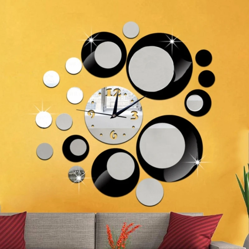 Acrylic 3D Round Wall Clock DIY Combination Mirror Clocks Modern Watch for Kitchen Bedroom Living Room Home Decorations