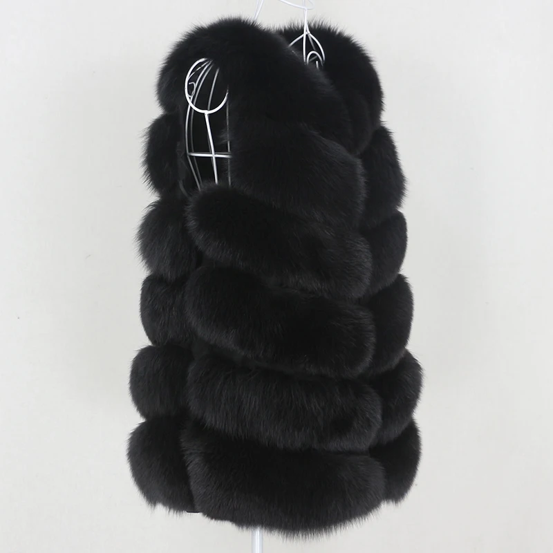 OFTBUY 2020 Black Real Fur Vest Winter Jacket Women Coat Natural Big Fluffy Fox Fur Outerwear Streetwear Thick Warm Waistwear