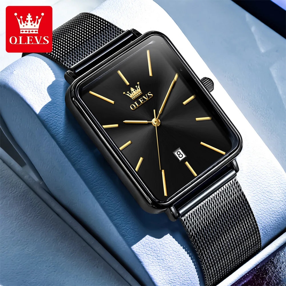 

OLEVS 3692 Man Quartz Watch Rectangle Dial Calendar Waterproof Watch For Men Top Brand Thin Case Simple Fashion Men's Wristwatch