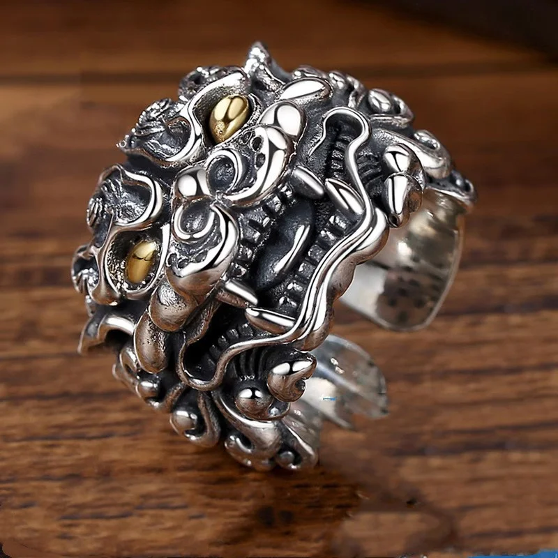 Exquisite Carving Divine Beast Pixiu Ring Male Finger Accessories Cool Personality Men Ring Open Size Lucky Ring  Jewelry