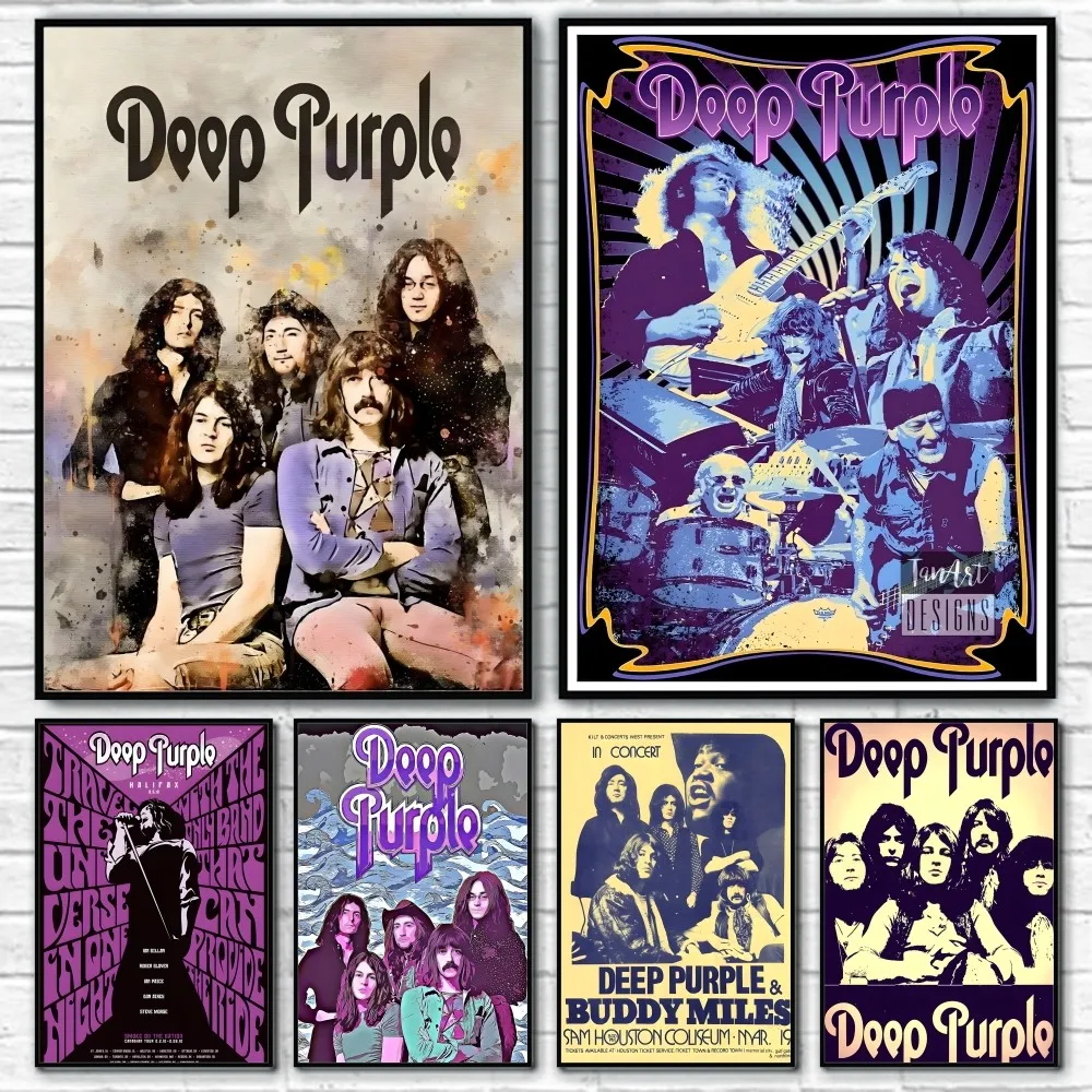 

D-Deep P-Purple Album Cover Retro Poster Sticky Wall Art Printing Waterproof Home Living Bed Room Bar Hallway Aesthetic Decor