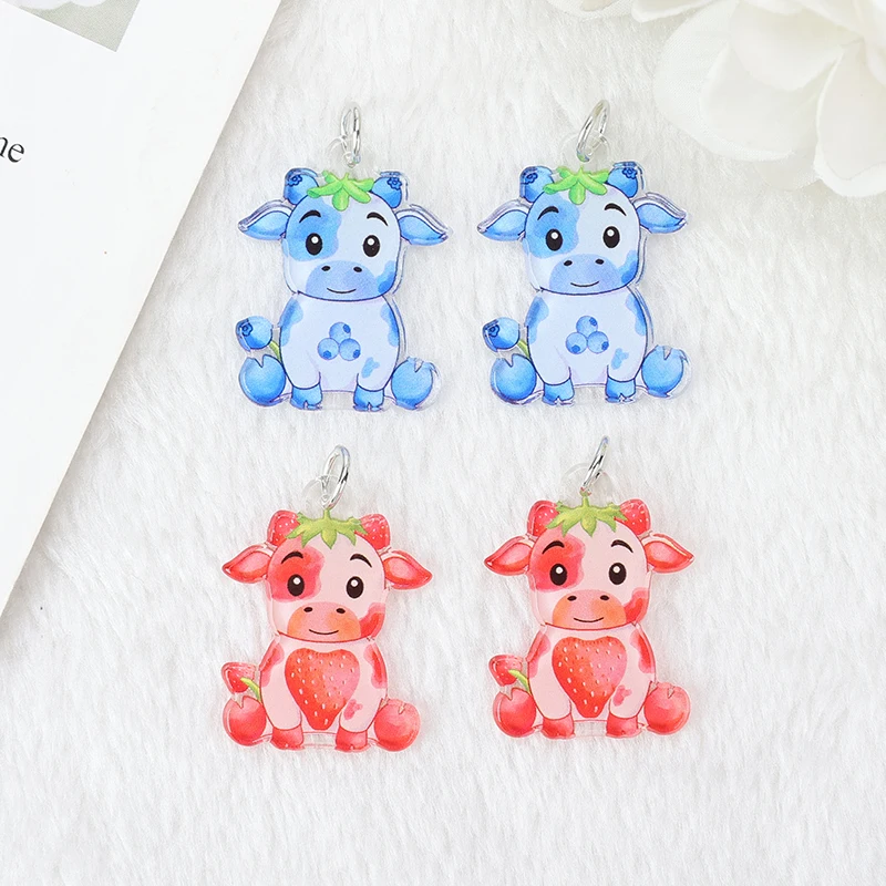 1 Set Cute Cattle Charms Creative Acrylic Blueberry And Strawberry Pendant For Keychain Necklace Jewelry Diy Making