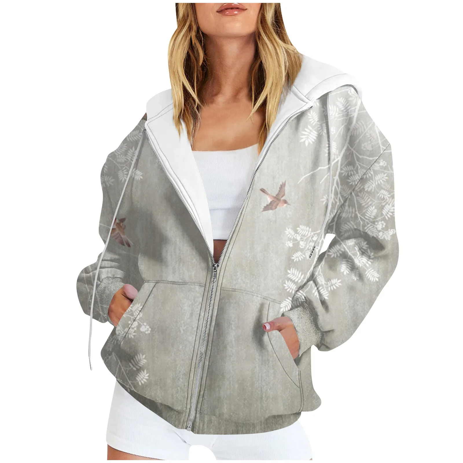 Women's Casual Fashion Foral Printed Long Sleeve Pullover Hoodies Zipper Sweatshirts Coat куртки осенние женские 가을자켓 2023