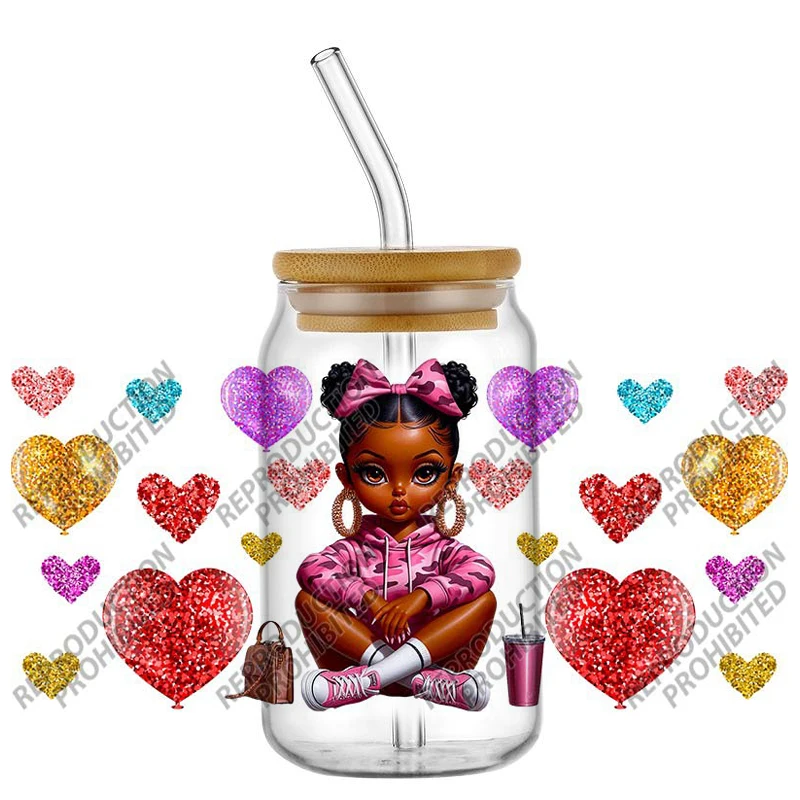 

Новая красивая современная черная девушка 3D наклейка УФ DTF чашка обертывает для 16 унций водонепроницаемая переводная наклейка очки DIY кружка мультяшная наклейка