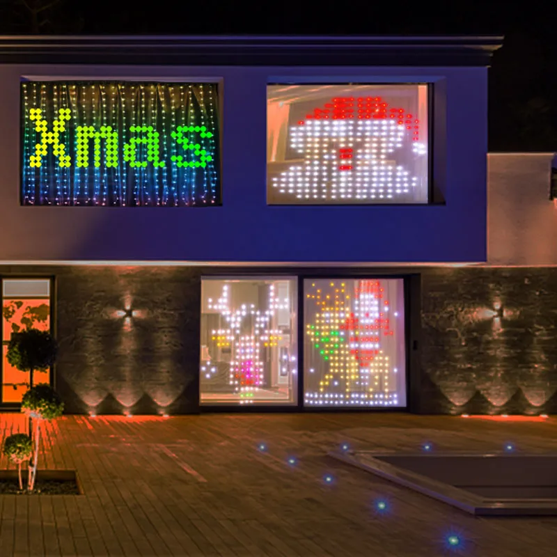 2025 أضواء عيد الميلاد الذكية بلوتوث مع التحكم في التطبيق لتقوم بها بنفسك RGBIC الستار LED سلسلة ضوء للحزب عيد الميلاد ديكور المنزل الهدايا