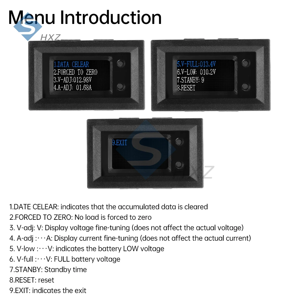 ​ مقياس رقمي متعدد DC4-30V 10A، 9 في 1 LCD الجهد/التيار/الطاقة/المقاومة/اختبار البطارية، مقياس الطاقة للسيارات