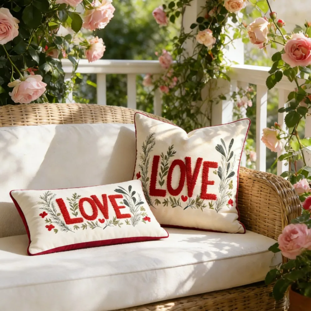Love Embroidery Cushion Covers 1/2pcs Set 30x50cm Pillow Cases for Sofa Bed Home Indoor Outdoor Decor Perfect Gift for Couples