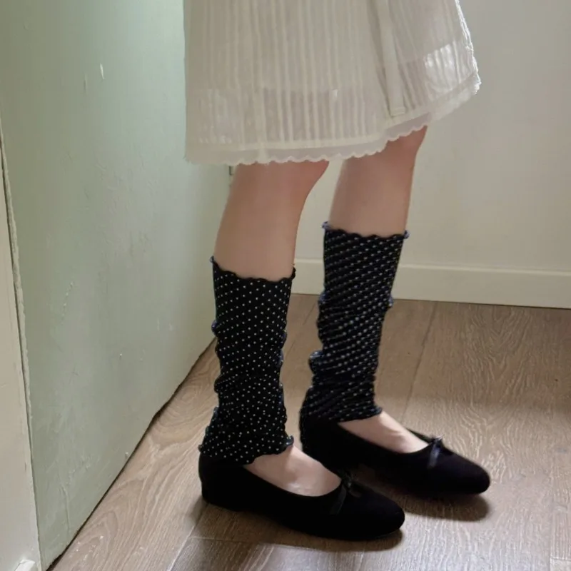 

Корейские повседневные гетры в горошек Y2K Уютные носки до середины икры Дышащие вязаные носки в рубчик Шикарные спортивные носки с напуском