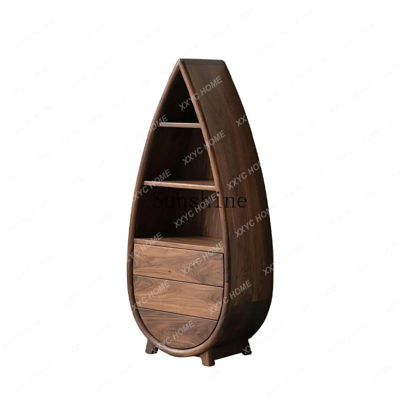 

Минималистичный шкаф-тумба с тремя секциями в форме капли воды, креативный шкаф для хранения из массива дерева для гостиной