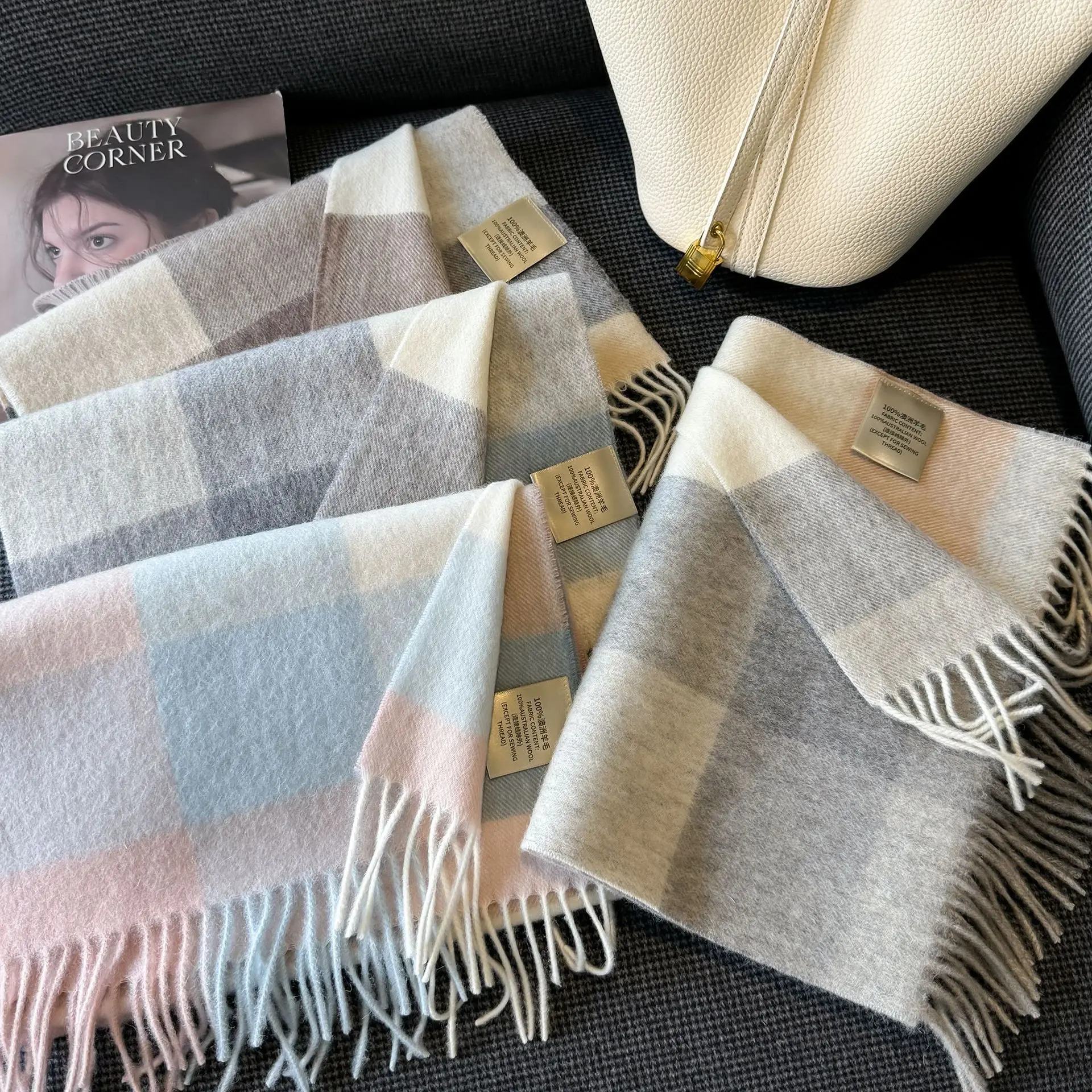 New Type 100% Pure Wool Scarf Men Women Autumn Winter Soft Light Thermal Plaid Muffler Male Female Classic Wool Thick Warm Scarf