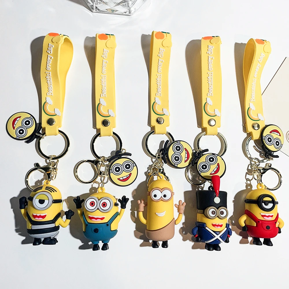 Kawaii Minions Anime Figure Keychain Cute Cartoon Model Car Keychain Backpack Pendant Ornaments Accessories Kids Toys Gifts