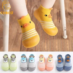 Chaussettes respirantes à semelle en silicone pour bébés garçons et filles, chaussures pour tout-petits, motif animal, non ald, coton décontracté, dessin animé