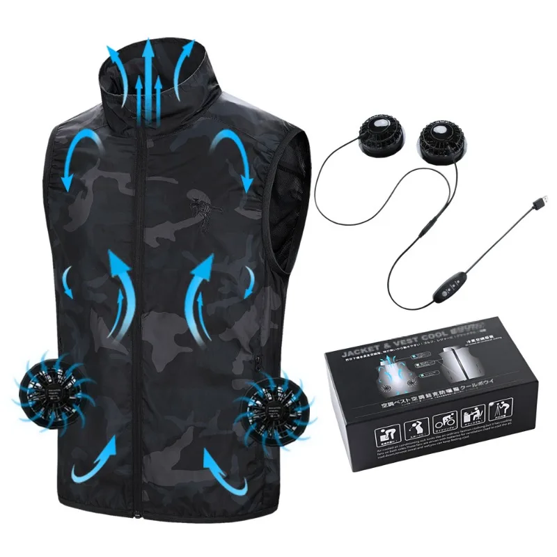 Camouflage fan vest, cross-border tooling men's air-conditioning clothing vest charging vest