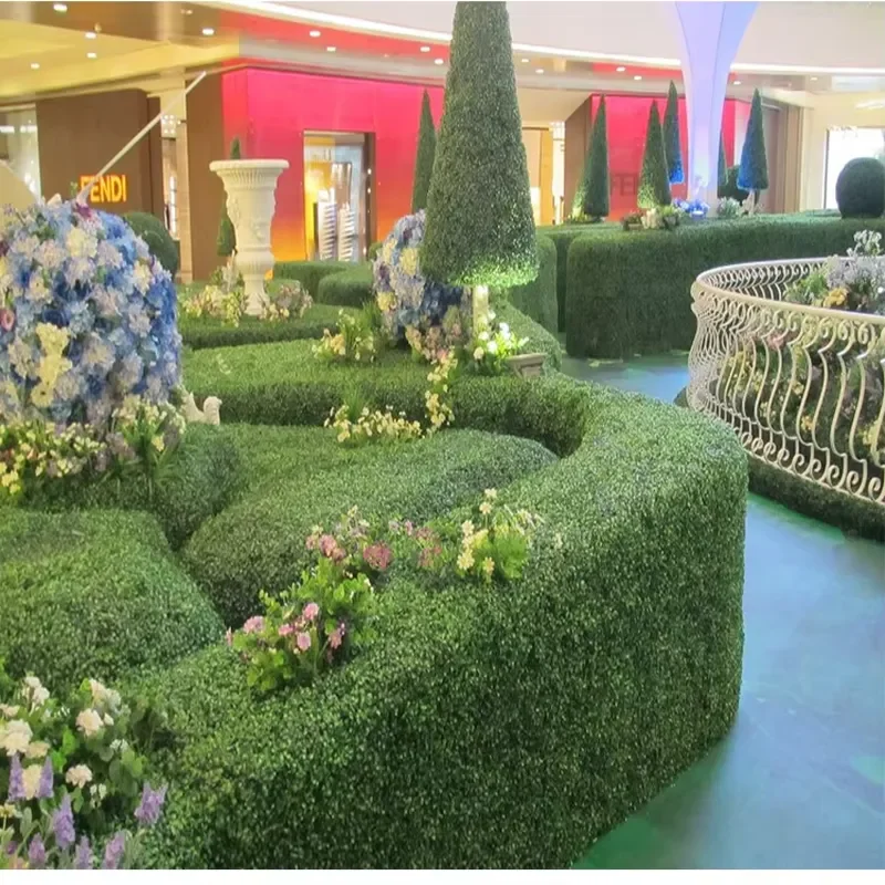 Plastic Plane Ornaments Artificial Green Hedge, Artificial Green Grass Wall