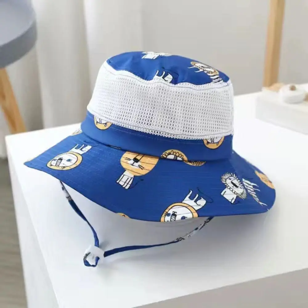 Cartoon Print Baby Sunshade Hat New Mesh Wide Brim Kids Fisherman Hat Breathable Sunshade Hat