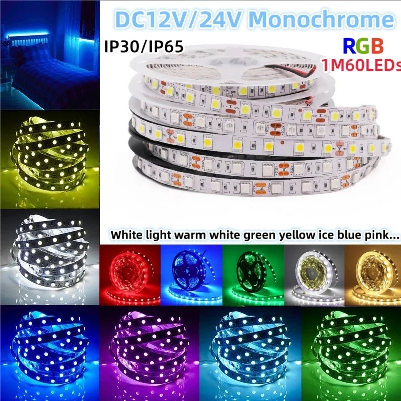 

DC12V/24V SMD 5050 Flexible LED Strip Light Tape Home Decoration White/WarmWhite/Blue/Green/Red/Yellow/Pink/Ice Blue/RGB 5M Lamp