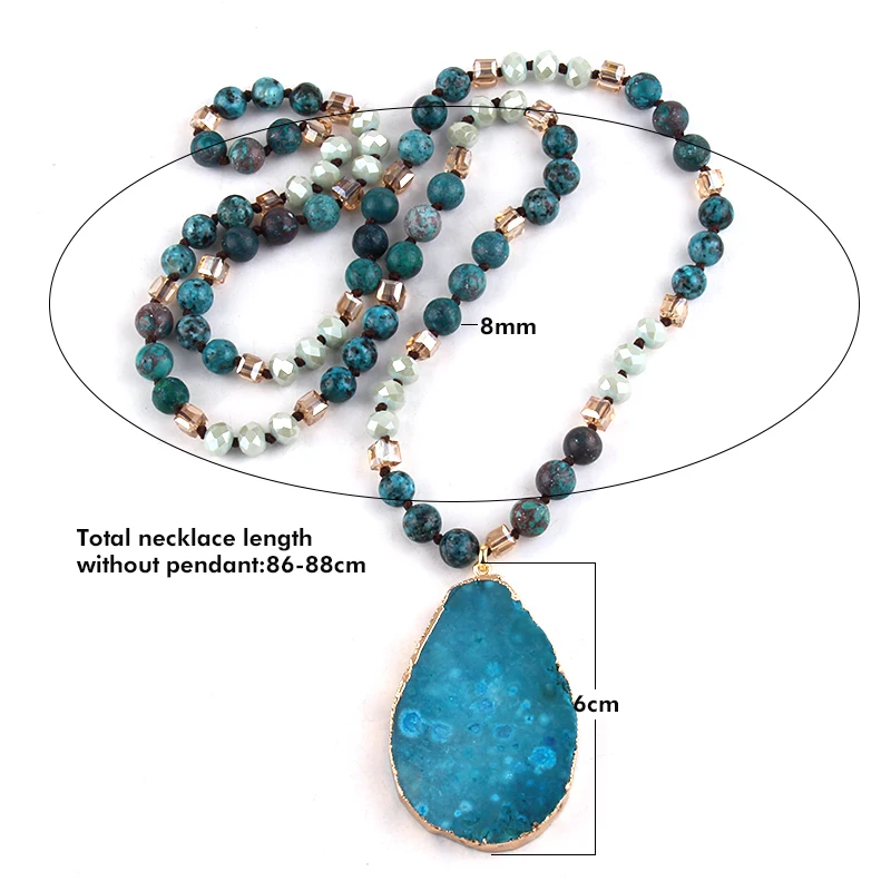 RH Fashion Bohemian Jewelry Accessory 8mm Stone/Glass Knotted Agt Stone Dorp Pendant Necklaces For Women