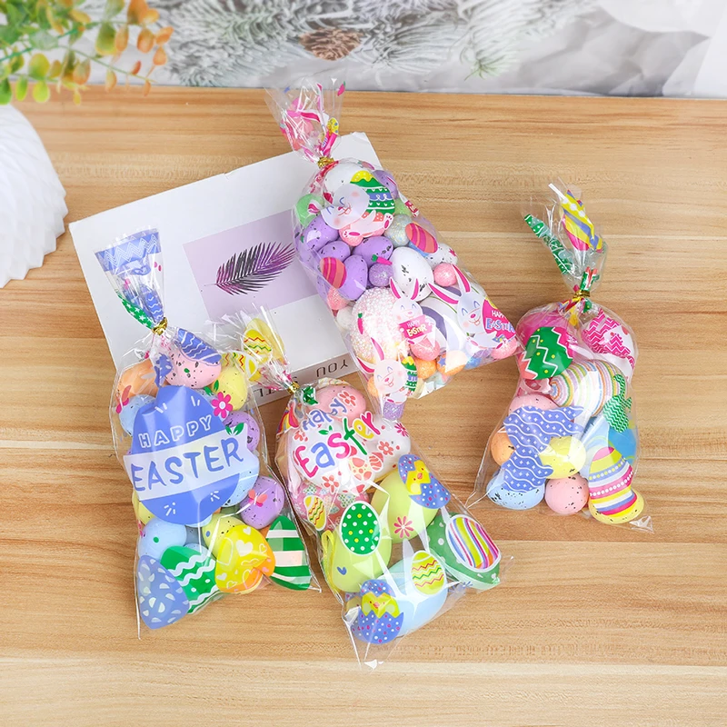 

50pcs Happy Easter Plastic Candy Bag Transparent Rabbit Bunny Egg Cookie Gift Packaging Gifts Bag Easter Party Favors Decoration