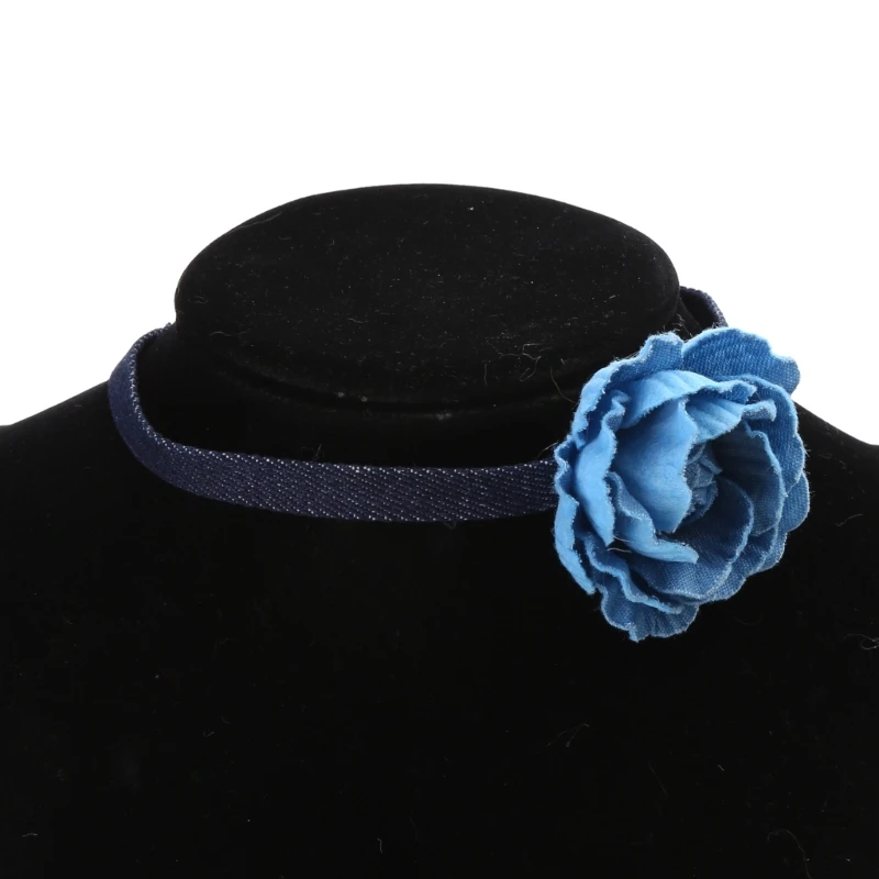 Fashion Blue Rose Flower Choker Necklace Comfortable Collar Necklace for Women Girls Elegant Butterfly Fringe Choker