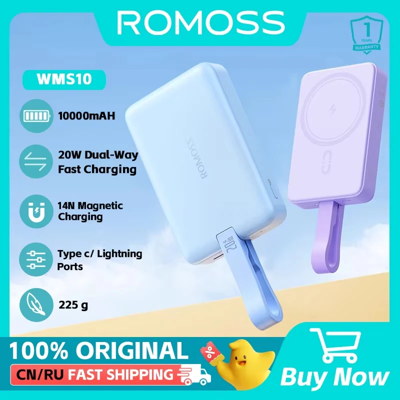 ROMOSS Power Bank 10000 mAh 15W Magsafe Powerbank 20W Wired Spare Battery Charger For xiaomi 14 Xiaomi 13 iphone 15 Cellphones