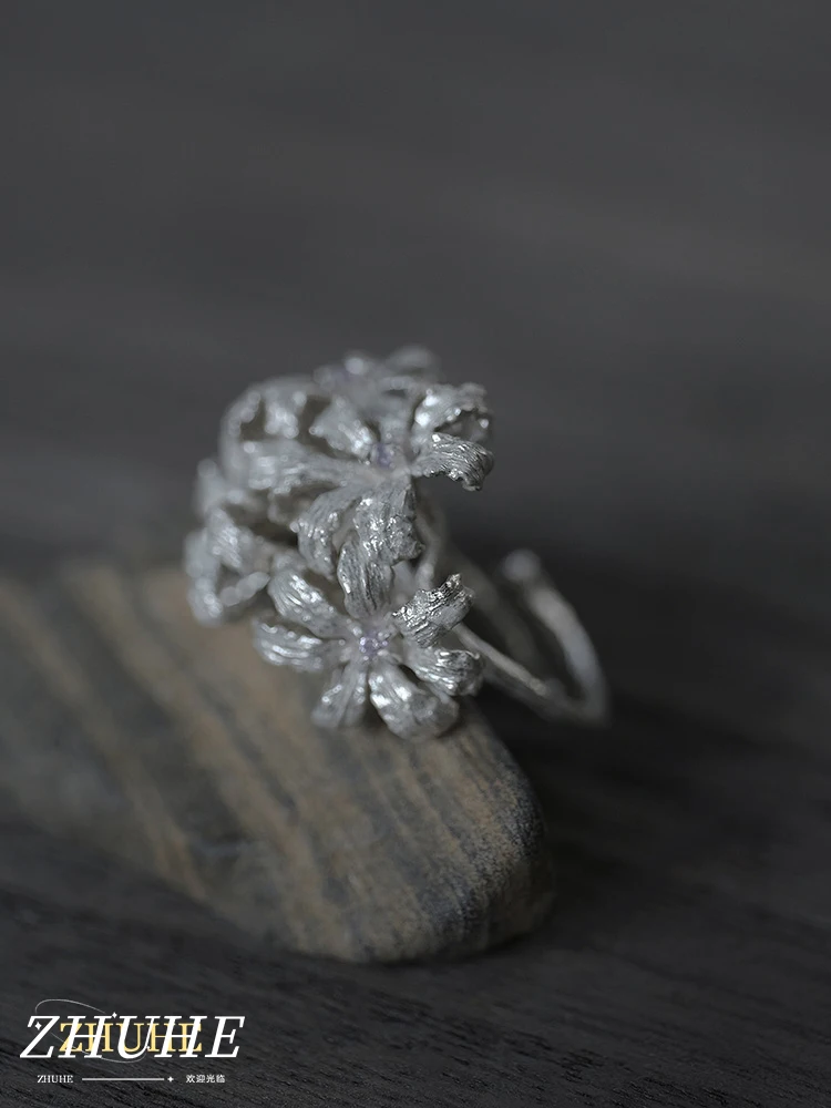 Women Men Copper Alloy Floral Ring Jewelry Accessories, Modern Open Flower Statement Band, Adjustable Cocktail Ring for Party &
