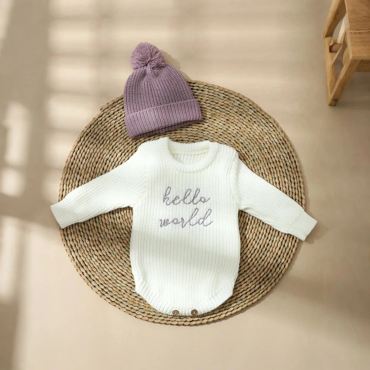 Ylsteed مرحبا العالم الحياكة الوليد التصوير رومبير مع مطابقة قبعة بومب بيبي بوي فتاة سترة وتتسابق لالتقاط الصور