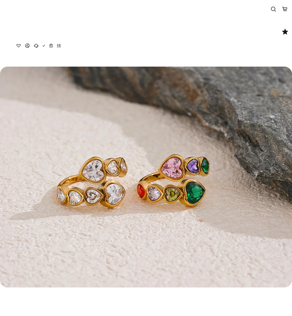 Yhpup Zarte Zirkonia Herz Edelstahl Gold Farbe Einstellbar Mode Offenen Ring Hohe Qualität Chic Charm Schmuck – Detail 11