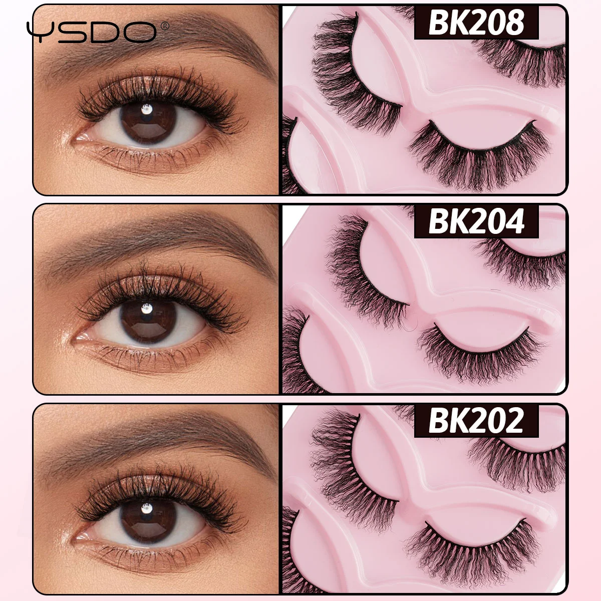 YSDO 5 Paar Wimpern, natürlich, lang, 3D-Nerzwimpern, Wolle, Lockenstil, falsche Wimpern, unordentliches Volumen, gefälschte Wimpern, Make-up-Tools
