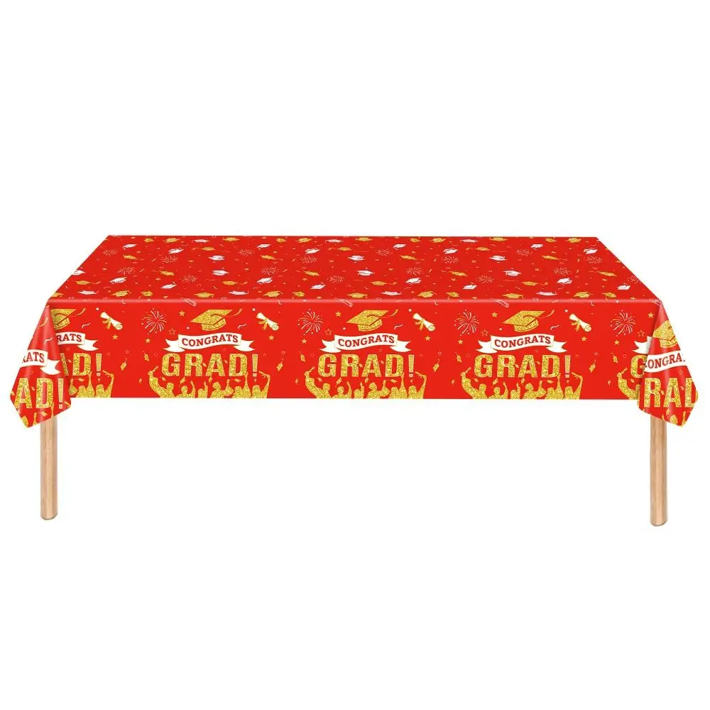Waterproof Plastic Graduation Tablecloth Stars Design Diploma Pattern Plastic Table Cover Graduation Cap Disposable Table Cover