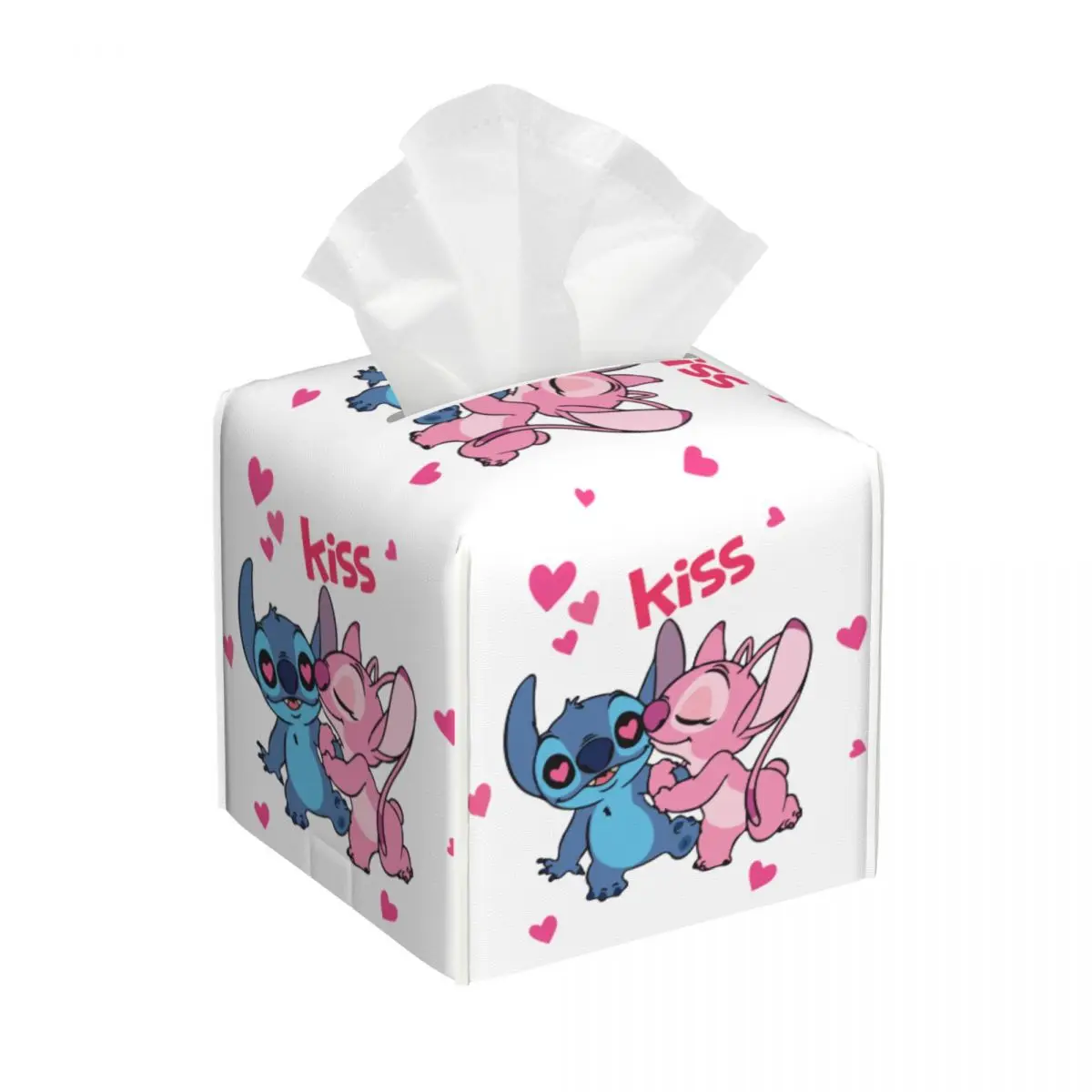 Custom Kiss Stitch Angel Tissue Box Holder Square Cute PU Leather Facial Tissue Box Cover for Car Home