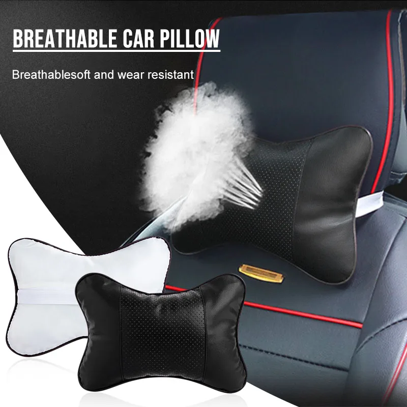 

Car Universal Seat Headrest Double Side Pu Leather Neck Memory Pillow Head Support Protector Cushion Caps Travel Accessories