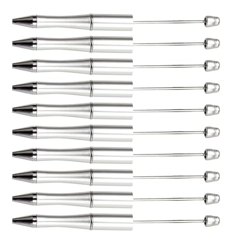 

EF-20Pcs DIY Beaded Pens Rotating Plastic Beaded Ballpoint Pen Shaft For DIY Pen Decoration Supplies Office School Durable (Silv