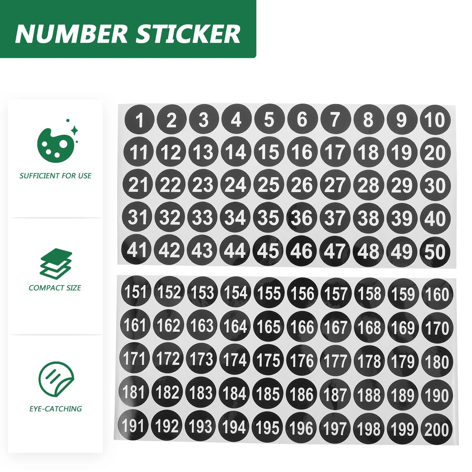 

4 Sheets Round Vinyl Number Stickers Adhesive Multi-Use Number Labels for Office Storage Classification Identification