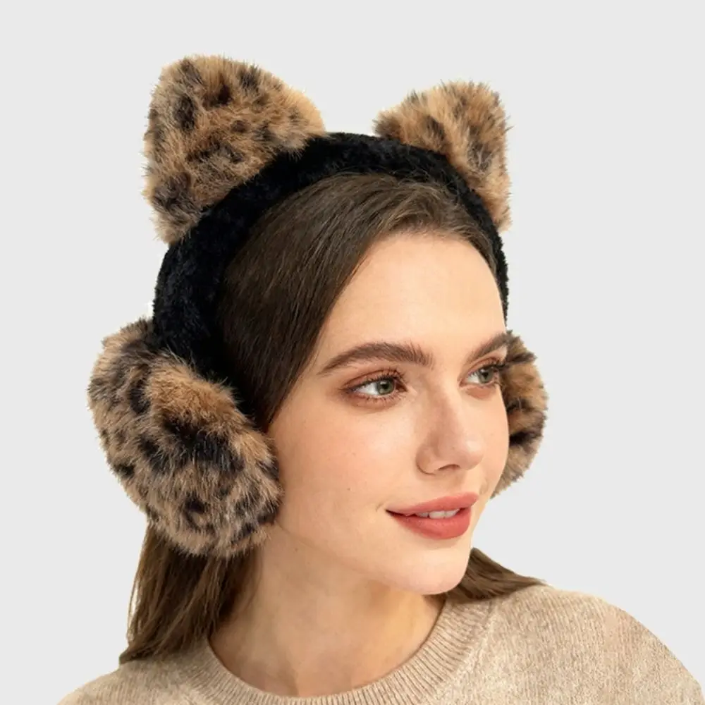Comfortable Ear Cap Winter Cat Ears Earmuffs Leopard Folding Foldable Ear Cover Earflap Kawaii Faux Fur Ear Muffs Outdoor