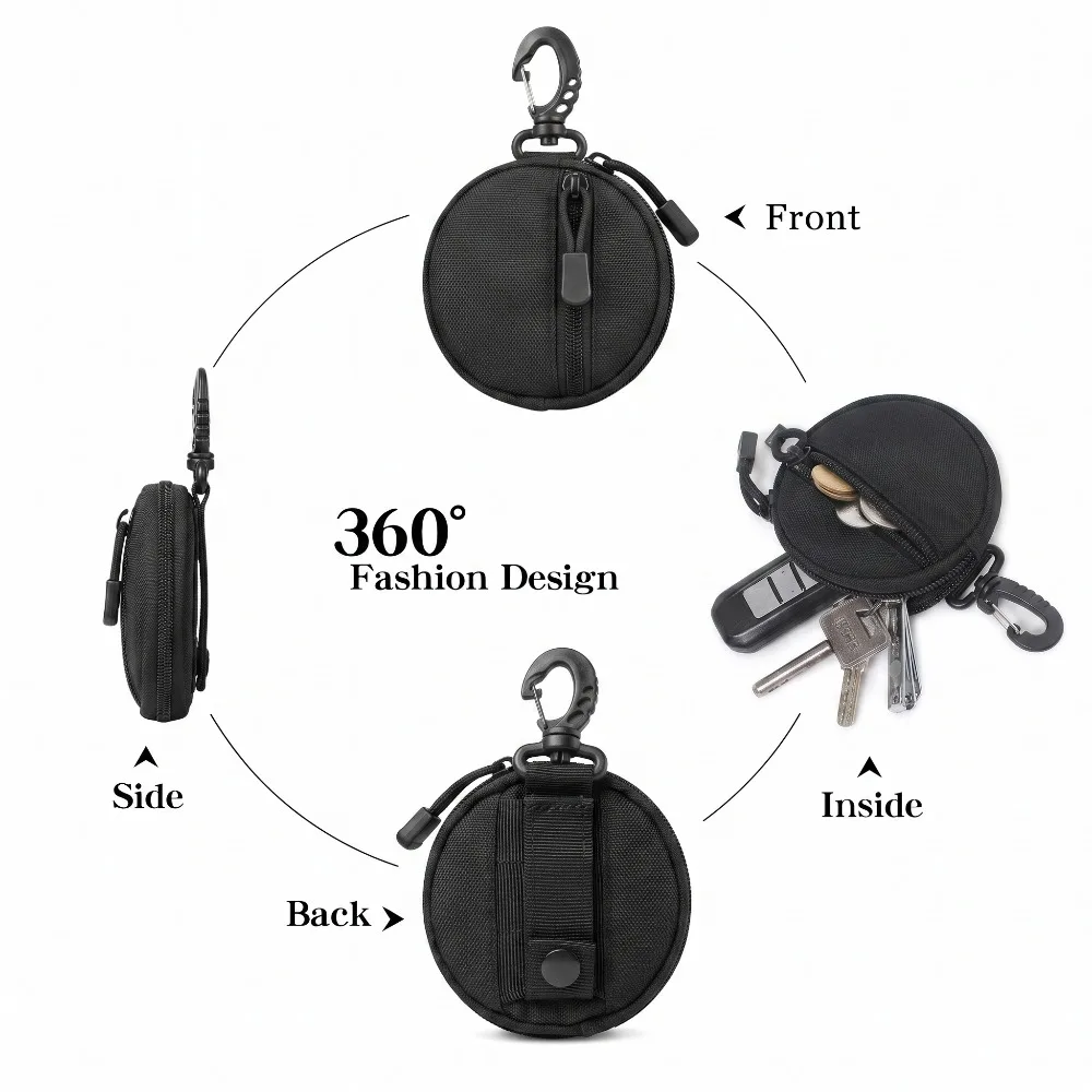 1000D Taktische Runde MOLLE EDC-Tasche Bruchsichere Hartschalen-Tasche, 360 ° Drehbarer Karabinerhaken für Ohrhörer, Schlüssel, Camping und Outdoor-Aktivitäten – Detail 2