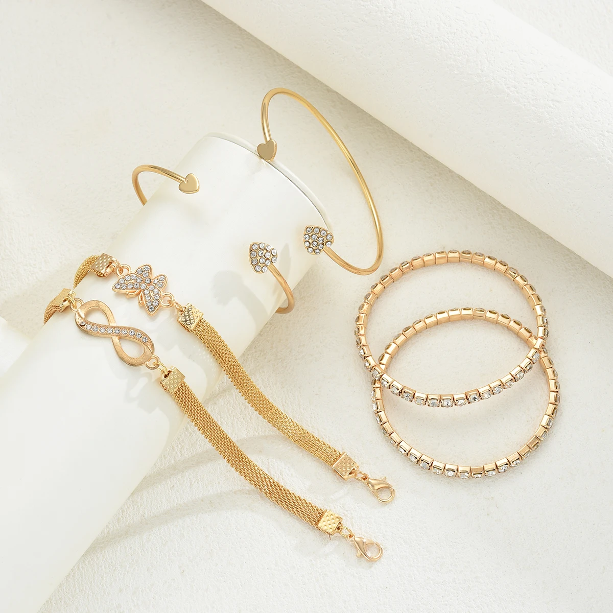 6 قطع خمر الذهب اللون ثمانية كلمة فراشة سوار على شكل قلب مجموعة للنساء الشرير تألق حجر الراين إنفينيتي الكفة الإسورة مجوهرات