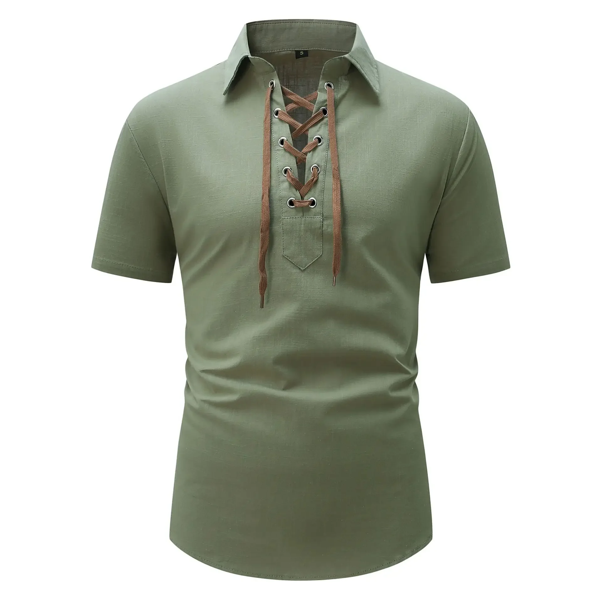 

Лето 2029, мужские хлопковые льняные рубашки, повседневные модные однотонные пуловеры с короткими рукавами и отложным воротником, футболки, мужская одежда