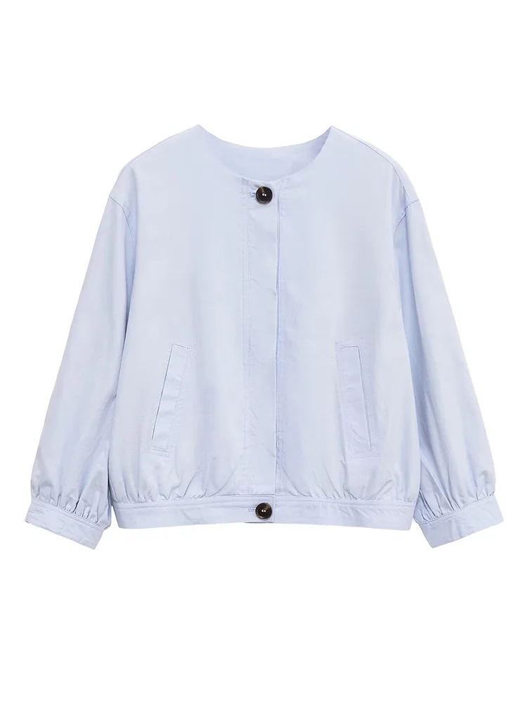 

European style new women's fashion versatile temperament simple round neck long sleeve pilot jacket